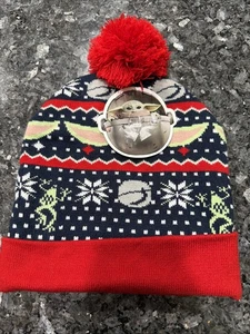 Disney Star Wars The Mandalorian Sombrero Gorro Esquí Navidad Bebé Yoda Pom Pom Nuevo - Imagen 1 de 3