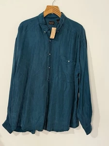 Vtg 90s Structure Men 100% Silk Blue Button Down Long Sleeve Shirt XLarge READ - Picture 1 of 7