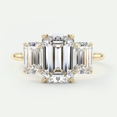 Diamond Engagement Ring Lab Grown 3 Carat IGI Certified Emerald 14k Yellow Gold - Image 1 of 4