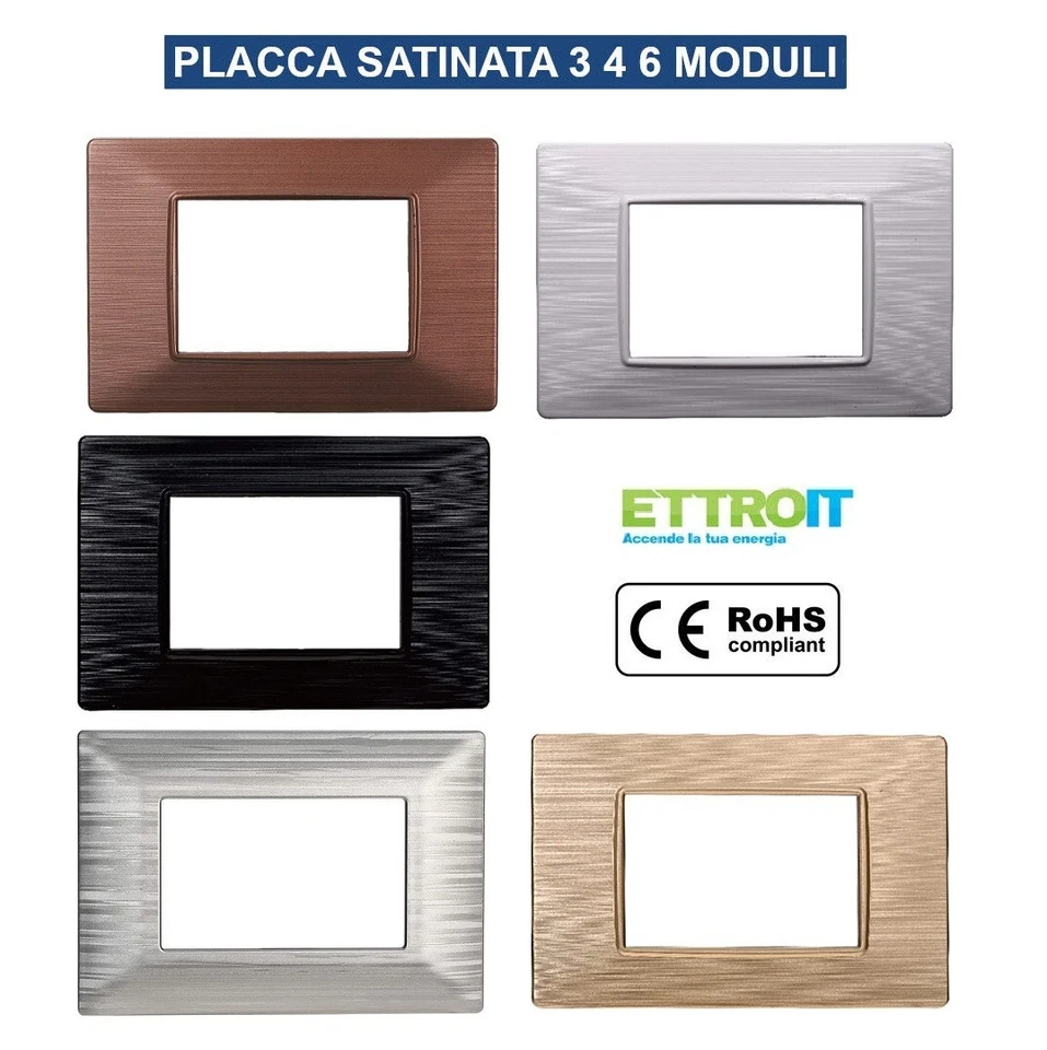 ETTROIT Placca compatibili Vimar Plana 2 3 4 7 Posti / Moduli Vari Colori Satinata
