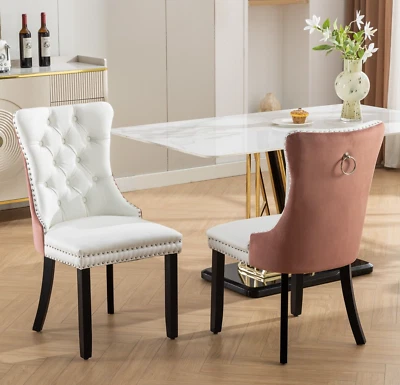 Modern Kitchen Dining Chairs Set of 2 PU Leather Side Chair Dinner Wood Metal - Image 1 of 4