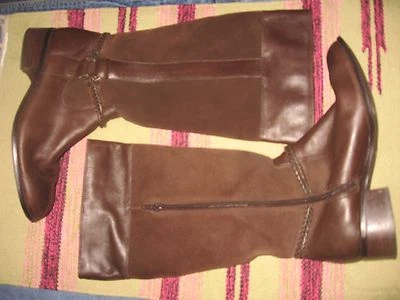 MUJER 8.5 COLDWATER CREEK MARRÓN GAMUZA CUERO ARNÉS ALTO BOTAS  Foto 1 de 3