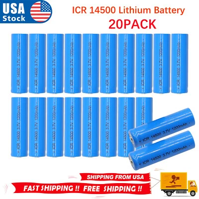 20PCS AA 3.7V 1200mAh Rechargeable Li-ion Batteries ICR 14500 Lithium Battery - Image 1 of 4