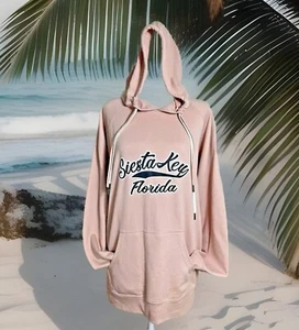 Pullover Hoodie sweatshirt Top NWT size L Long Floral Print Pink Resort Coastal - Picture 1 of 12