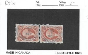 5c Inland Exchange Tax Stamp, Sc # R27c, Pair, used. Nice Canx (55832) - Picture 1 of 1
