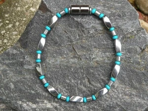 Collar de pulsera de terapia magnética tobillo hematita N tiza turquesa - Imagen 1 de 4