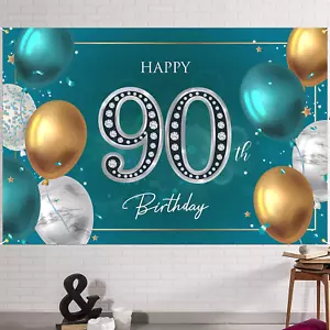 6X4Ft Happy 90Th Birthday Banner Backdrop - 90 Years Old Birthday Decorations Pa - Picture 1 of 7