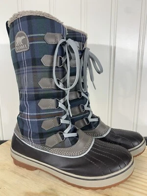 Sorel Trivoli Women's Size: 7.5 -Blue Plaid Fleece Lined Waterproof  Snow Boots - Image 1 of 4