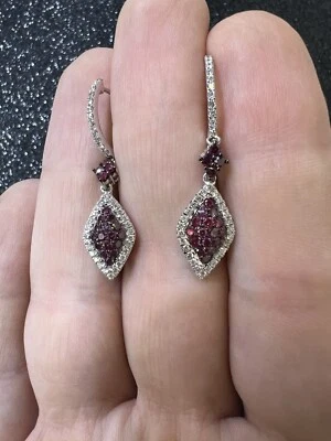 14K白金钻石吊坠耳环紫色钻石 — 第 1/4 张图片