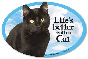 Life's better with a Cat (schwarz) 6" x 4" ovaler Magnet Hergestellt in den USA - Bild 1 von 1