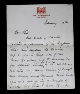 Carta escrita de principios de 1900 104º Ingenieros Ejército de Estados Unidos - Imagen 1 de 3