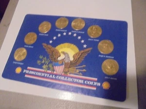 1992 SHELL OIL 8 COIN PRESIDENTIAL COLLECTOR COIN SET IN HOLDER,GOLD FINISH ,VIN - Picture 1 of 4