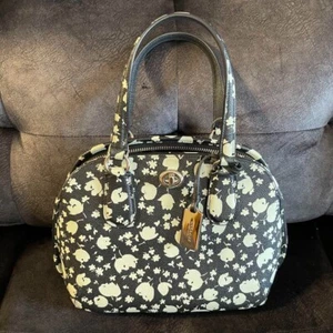 Coach Flower Motif 2Way Handbag Monochrome Leather Crossbody Wallet Mobile - Picture 1 of 10