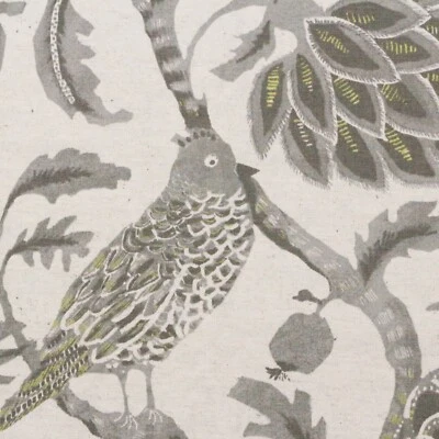 BALLARD DESIGNS MONCORVO GRAY BIRDS JACOBEAN FLORAL MULTIUSE FABRIC BY YARD 54"W - Image 1 of 4