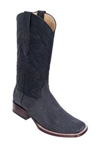 Los Altos SANDED BLACK Genuine Teju Lizard Western Boot Square Toe EE+ 8220774 - Picture 1 of 2