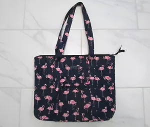 Vera Bradley Flamingo Fiesta Small Vera Tote Shoulder Bag 🦩 Quilted Cotton EUC - Picture 1 of 13