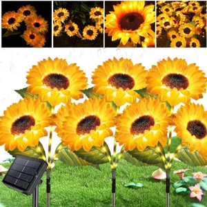 Solar Sonnenblume Lichter Sonnenblumen Solarleuchten Blume Pfahl Licht Außen Dek - Bild 1 von 12