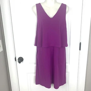 Lauren Ralph Lauren Layered Dress Women 1X Stretch Jersey V Back Pockets - Picture 1 of 6