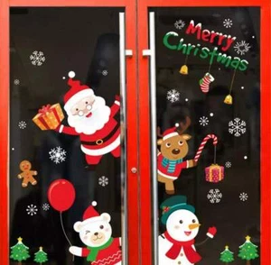 Merry Christmas Window Wall Stickers Santa Claus Deer Xmas Tree Snowflake Sticke - Picture 1 of 1