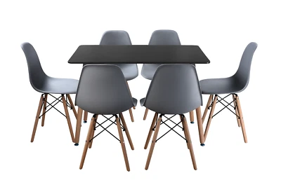 TROMSO Rectangle Scandi Style Kitchen Table + 6 Scandi Style Kitchen Chairs - Image 1 of 3