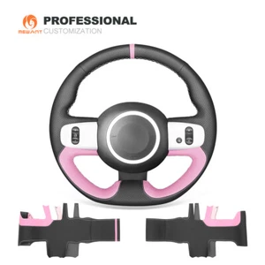 MEWANT Black Pink Leather Steering Wheel Cover for Renault Twingo 3 2014-2019 - Picture 1 of 10