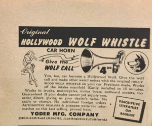 Yoder Mfg. Anuncio impreso vintage de bocina de coche Wolf de la compañía Hollywood 1948 - Imagen 1 de 2