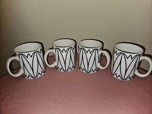 Mikasa Lavina Cobalt Porcelain Modern Tulip Geometric Design Mugs Set of 4 - Picture 1 of 5