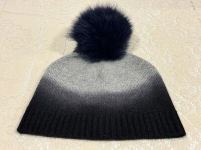 Sombrero de cachemir Sofía talla única negro/gris teñido obre piel de zorro pompón Finlandia Foto 1 de 4
