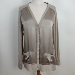 Chico's Silk Button Front Cardigan Size Large / 2 Champagne Tan Cotton Modal - Picture 1 of 8