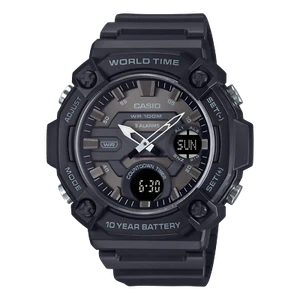Casio AEQ-120W-1B Digital Stopwatch World Time Black Resin Mens 10 Year Battery - Picture 1 of 3