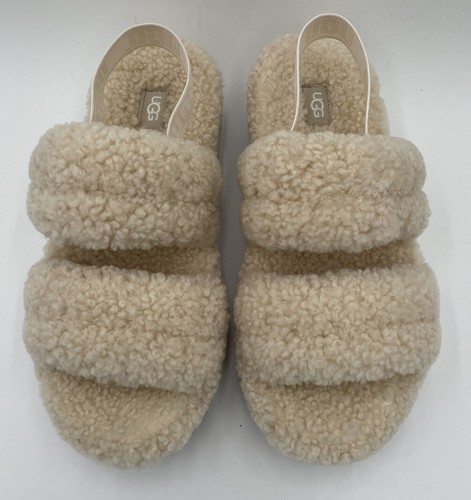 UGG Scarpe Donna Pantofola Slide FLUFFITA Sandalo Pelle di Pecora 1120876 NATURALI taglia 9 nuove