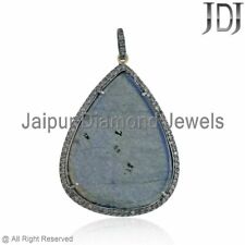Original Blau Labradorite Birne Pflastern Diamant 925 Silber Anhänger Schmuck
