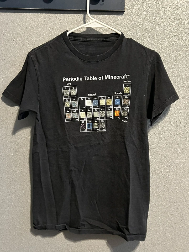 Camiseta Niños Mojang Jinx Negra Talla Pequeña Tabla Periódica de Minecraft MEDIDAS Foto 1 de 4