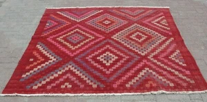 Alfombras Kilim Turcas Cuadradas Rojas - Alfombras de Área para Salón Dormitorio Cocina - Imagen 1 de 12