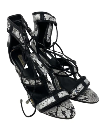 Cape Robbin Alza Womens 11 Snake Skin Print Black Velvet Tie Peep Toe High Heels - Image 1 of 4