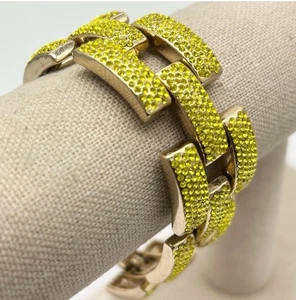 Brazalete J.Crew Cuadrado Eslabón Pavimentado Chartreuse Multi Flash Chapado en Oro Latón Nuevo con Etiquetas - Imagen 1 de 8