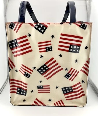 Liz Claiborne Vtg Vinyl Shoulder Bag Handbag Unique American Flag Pattern Purse! - Image 1 of 4