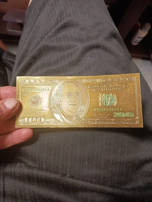 1976, Gold Foil. $100 Dollar Bill.  Binary And Mirrored Serial Number.  Rare. - Image 1 of 3