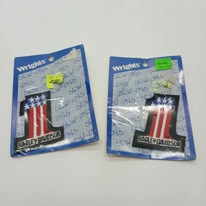 VTG Wrights Embroidered Sew On Patch Stars & Stripes Harley Davidson Lot Of 2 - Picture 1 of 4