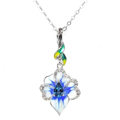 REAL LONDON BLUE TOPAZ & CZ STERLING 925 SILVER PENDANT WITH NECKLACE 17.75" - Image 1 of 4