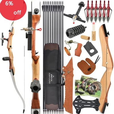 Recurve Bow Set 14-40lb Wooden Takedown 66''68''70''  Archery Hunting Target - Image 1 of 4