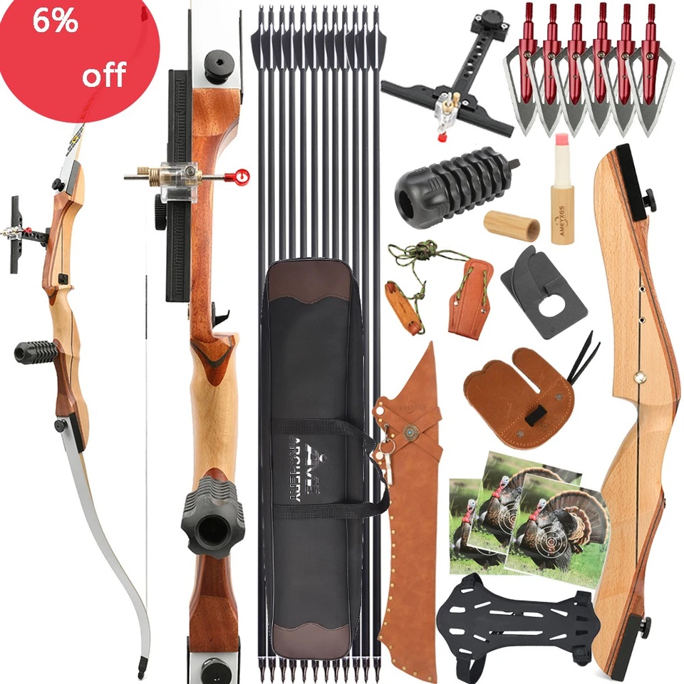 Recurve Bow Set 14-40lb Wooden Takedown 66''68''70''  Archery Hunting Target - Image 1 of 4