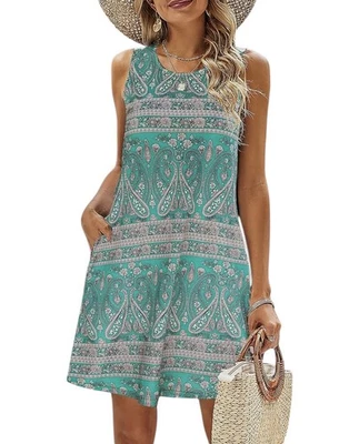 Nuevo con etiquetas Vestido Solero SimpleFun Causal Sin Mangas Azul Teal Paisley Talla Grande L Foto 1 de 4