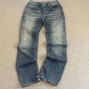 BKE Jeans Men's 31 Jake Bootcut Blue Whiskered Distressed Denim - Picture 1 of 10