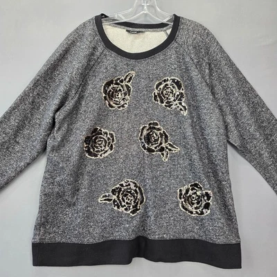 Apt 9 Gris Negro Suéter Tejido Lentejuelas Cuello Redondo Mangas Largas Mujer Talla Grande 1X Foto 1 de 4