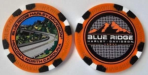 Ficha de póker Blue Ridge Harley-Davidson Hickory NC WIDE naranja metálico/negro - Imagen 1 de 3