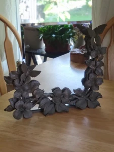 VINTAGE WROUGHT IRON FLOWERS AND BUTTERFLIES STAND WITH MIRROR - Picture 1 of 3