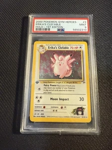 PSA 9 MINT Erika's Clefable 3 Gym Heroes 1st Edition Holo Pokemon Karte - Bild 1 von 2