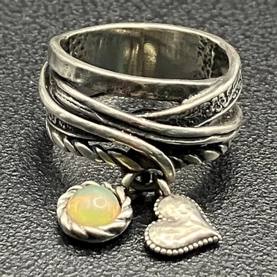 Anillo envolvente israelí de plata esterlina con ópalo y corazón - PZ 925 Israel Foto 1 de 4