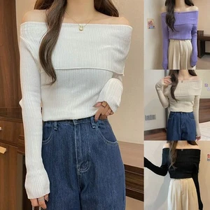 Contemporary Womens Long Sleeve Off Shoulder Sweater for Fashion Lovers - Picture 1 of 20
